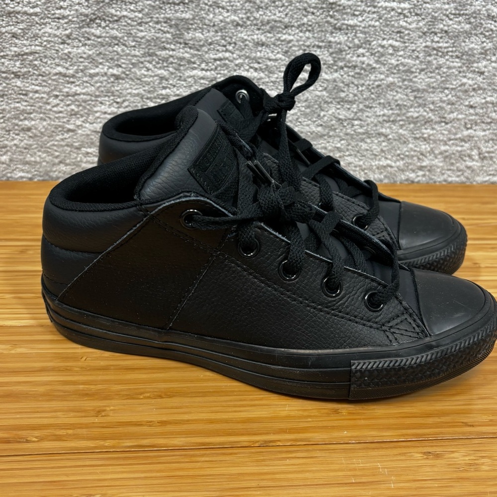 Converse Chuck Taylor Axel Mid Triple Black Leather Sneakers Kids 5.5 Woman 7.5